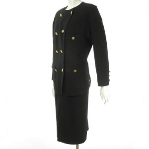 CHANEL ヴィンテージ スーツ ノーカラージャケット タイトスカート 金ボタン 34 黒