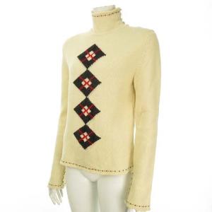 CHANEL 02A P19798 アーガイル ココマーク シェルボタン ニット セーター 38 アイボリー