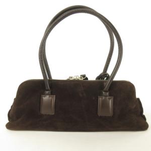 GIORGIO ARMANI ミニハンドバッグ スエード GAロゴステッチ 鍵付き ダークブラウン