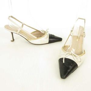 CHANEL サンダル キャップトゥ ココマーク バイカラー ストラップ パンプス 36.5 ホワイト ブラック