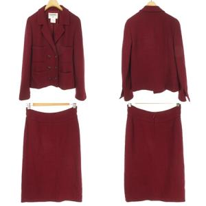 CHANEL 98A ヴィンテージ ツイード セットアップ ココマークメタルボタン ボルドー