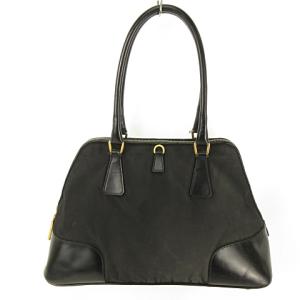 PRADA ハンドバッグ ナイロン レザー 三角プレート ゴールド金具 ブラック