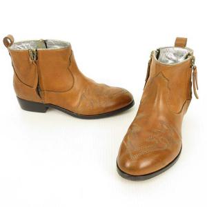GOLDEN GOOSE ZANJA 17SS ダブルジップ レザー ウエスタン ショートブーツ 37 ブラウン