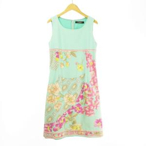 FASHION フラワープリントノースリーブワンピース 38 ミントグリーン