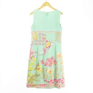 LEONARD FASHION フラワープリントノースリーブワンピース 38 ミントグリーン