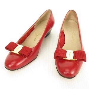 BOUTIQUE VARA リボン パンプス ローヒール ラウンドトゥ 5.5 C レッド