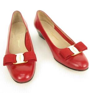 Salvatore Ferragamo BOUTIQUE VARA リボン パンプス ローヒール ラウンドトゥ 5.5 C レッド