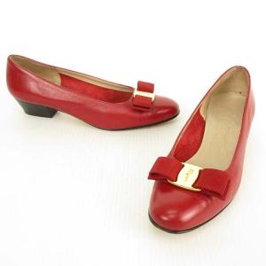 Salvatore Ferragamo BOUTIQUE VARA リボン パンプス ローヒール ラウンドトゥ 5.5 C レッド