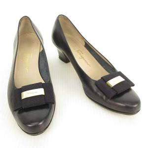 Salvatore Ferragamo BOUTIQUE パンプス リボンローヒール ネイビー