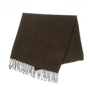 FF柄 ストール ショール 格子柄 フリンジ マフラー 大判 ウール ダークブラウン