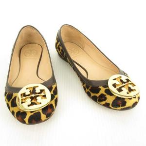 TORY BURCH ハラコ レオパード フラットシューズ パンプス 5 C ブラウン IBO20