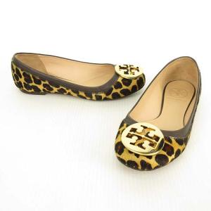 TORY BURCH ハラコ レオパード フラットシューズ パンプス 5 C ブラウン IBO20