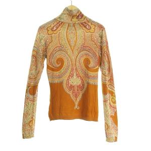 ETRO ハイネック タートル ニット セーター 総柄 ペイズリー シルク カシミヤ 42 オレンジブラウン