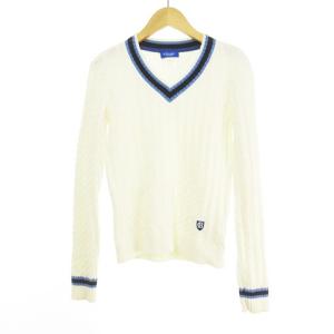 ニット セーター Vネック ケーブル 縄編み 綿混 38 オフホワイト ネイビー