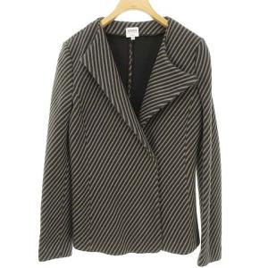 ARMANI COLLEZIONI ボンディング ノーカラー ジャケット ストライプ 40 チャコール
