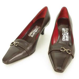 ガンチーニ モチーフ ポインテッドトゥ パンプス レザー 6 D ブラウン