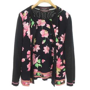 FASHION アンサンブルニット 花柄 38 ネイビー