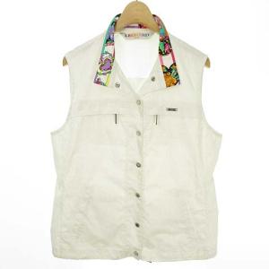 シャドー 総柄 前開き ベスト トップス ポリエステル 40 ホワイト