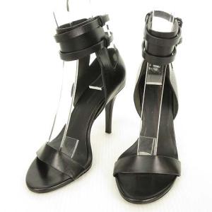 ヒール サンダル アンクルストラップ レザー 35 ブラック