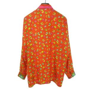 GIANNI VERSACE ヴィンテージ シルク シャツ フラッグ 総柄 長袖 46 マルチカラー