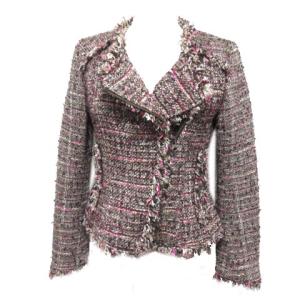 ツイードライダースジャケット ジップアップ ウール パープル系 36