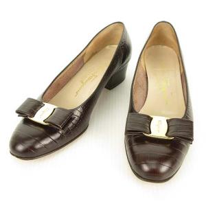 BOUTIQUE パンプス ヴァラ リボン レザー 型押し 6.5 ブラウン