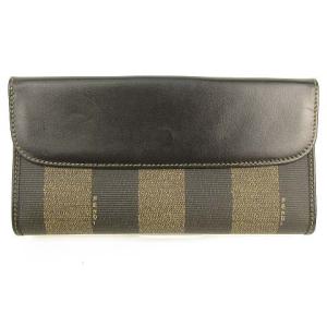 FENDI ペカン 長財布 Wホック PVC レザー ヴィンテージ ブラック ベージュ