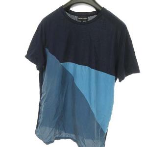 EMPORIO ARMANI 3X1T68 カットソー Tシャツ パッチワーク コットン シルク 異素材切替 半袖 XL ネイビー ブルー