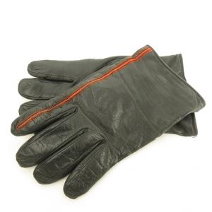 ARMANI COLLEZIONI レザー グローブ 手袋 ラインデザイン ニット裏地 ダークグレー