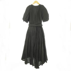 CASA FLINE LINENイレヘム半袖ワンピース シワ加工 F 黒