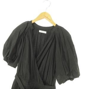 CASA FLINE LINENイレヘム半袖ワンピース シワ加工 F 黒