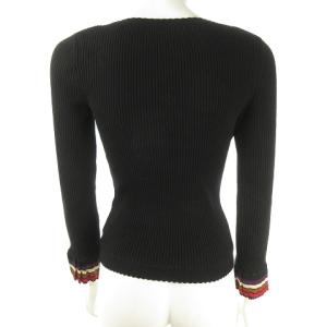 EPOCA 長袖 リブ ニット セーター 袖 フロント フリル ビーズ ブラック