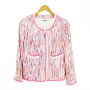 CHANEL 03C ココマークボタン ノーカラー セットアップ スーツ 48 46 ピンク