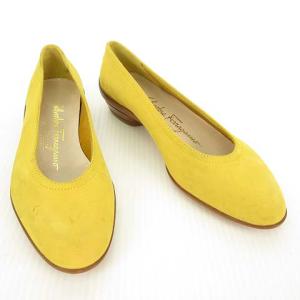 Salvatore Ferragamo フラットシューズ パンプス ラウンドトゥ ヌバックレザー 4.5 C マスタード