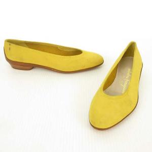 Salvatore Ferragamo フラットシューズ パンプス ラウンドトゥ ヌバックレザー 4.5 C マスタード