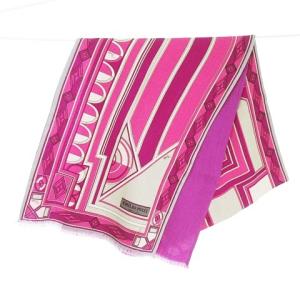 ストール 2way リバーシブル ショール マフラー ロゴ入り 総柄 幾何学模様 × 無地 レッドパープル 赤紫 × グレー