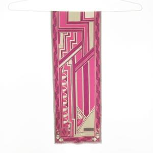 Emilio Pucci ストール 2way リバーシブル ショール マフラー ロゴ入り 総柄 幾何学模様 × 無地 レッドパープル 赤紫 × グレー