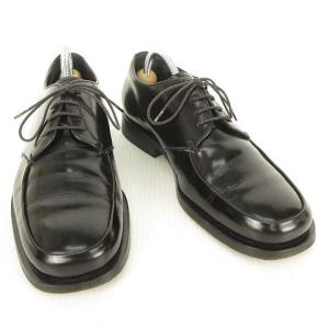 PRADA スクエアトゥ Uチップ レザー シューズ ビジネス ドレス レースアップ 5.5 ブラック 黒 IBO22