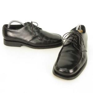 PRADA スクエアトゥ Uチップ レザー シューズ ビジネス ドレス レースアップ 5.5 ブラック 黒 IBO22