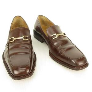 Salvatore Ferragamo ガンチーニ ビット ローファー スリッポン レザーシューズ スクエア Uチップ 7.5 EE ブラウン 茶 IBO22