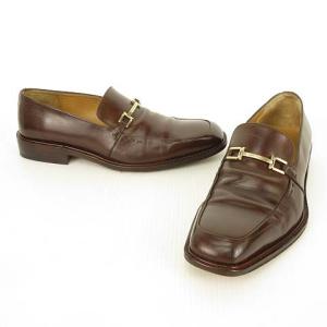 Salvatore Ferragamo ガンチーニ ビット ローファー スリッポン レザーシューズ スクエア Uチップ 7.5 EE ブラウン 茶 IBO22