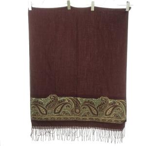 ヴィンテージ カシミア混 大判 ストール マフラー フリンジ ペイズリー ボルドー