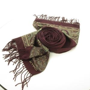 ETRO ヴィンテージ カシミア混 大判 ストール マフラー フリンジ ペイズリー ボルドー