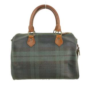 RALPH LAUREN ブラックウォッチ ミニボストンバッグ ハンドバッグ PVC レザー チェック柄 グリーン ブラウン