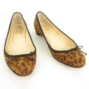 Christian Louboutin レオパード ハラコ パンプス フラットシューズ バレエシューズ 38.5 ブラウン系
