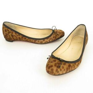 Christian Louboutin レオパード ハラコ パンプス フラットシューズ バレエシューズ 38.5 ブラウン系
