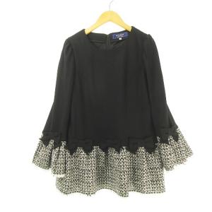 YB-015511 ツイード切り替えチュニック 38 黒 白