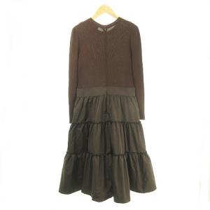 911517 40 ワンピース コットンブレンドニット ティアードスカート ベルトモチーフ 綿混