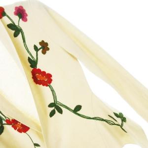 SYBILLA カーディガン 花 刺繍 ショールカラー フロントオープン ウエスト切り替え ぺプラム M アイボリー