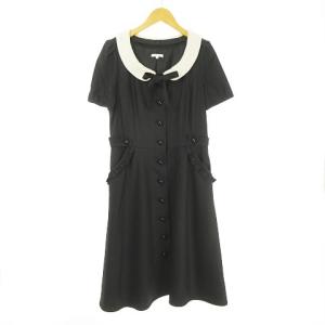 ワンピース 2way 付け衿 パールビーズ × グログランリボン フリル パフスリーブ 40 ブラック 黒 × ホワイト 白